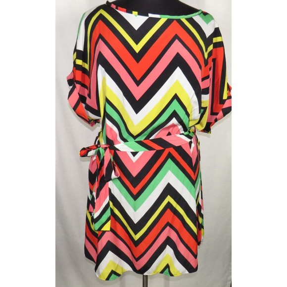 FTF Women's Multicolor Chevron Striped Dolman Sleeve Dress Plus Size 3X - Picture 2 of 14